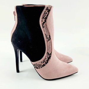 NEW Justfab Women Pink and Black Fall Winter Pointy Toe Ankle Boots Size 8 US